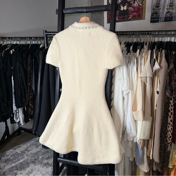 Sierra Darien Elegant Ivory Soft Knit Mini Dress with Crystal Embellished Collar - Picture 11 of 16